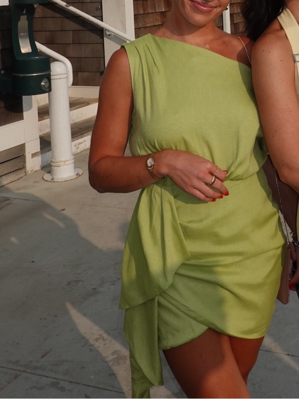 Showpo One-Shoulder Lime Green Draped Mini Dress